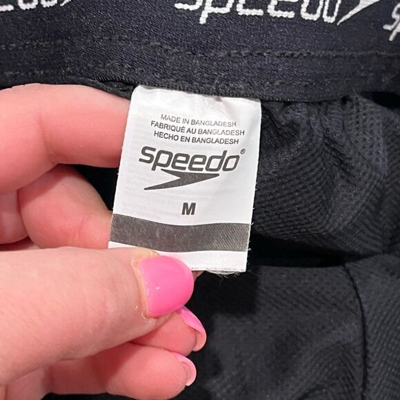 Speedo Anthracite Thread Print Swim Trunks Drawcord Elastic Waist Black Blue M - Picture 6 of 7